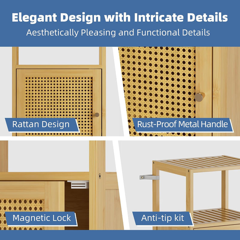 Rattan Bathroom Storage Cabinet Small Bamboo Floor Cupboard