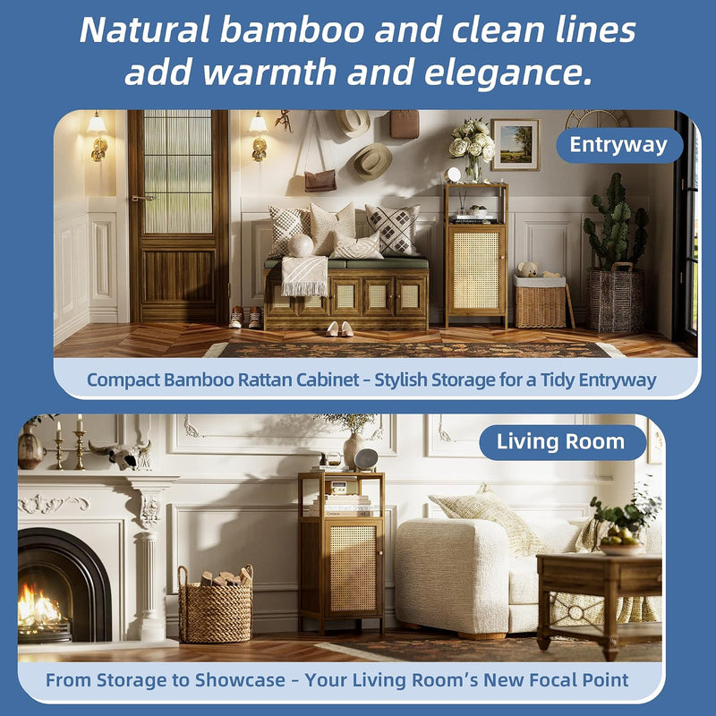 Rattan Bathroom Storage Cabinet Small Bamboo Floor Cupboard