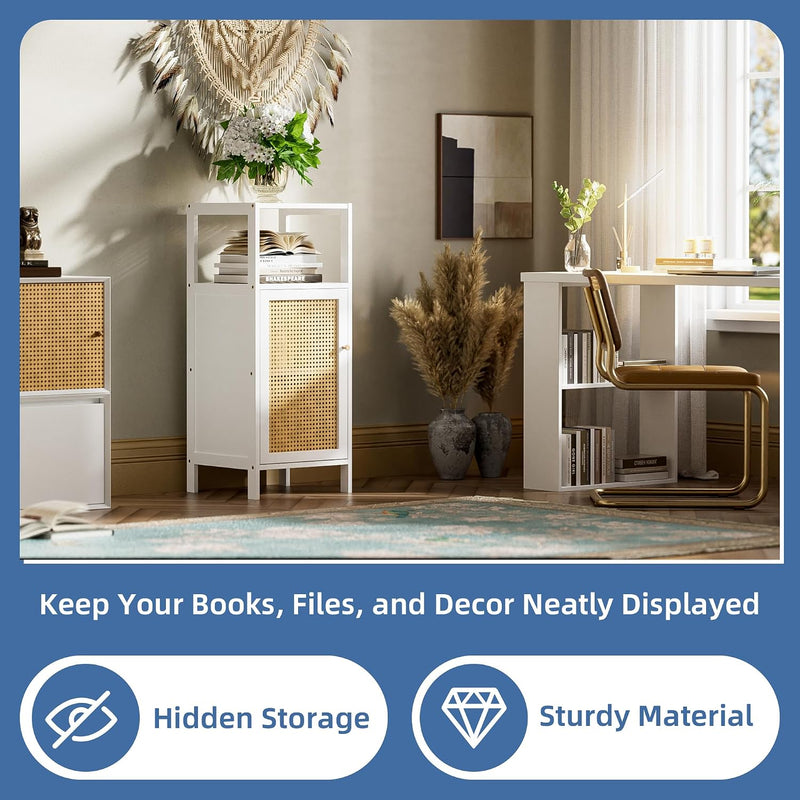 Rattan Bathroom Storage Cabinet Small Bamboo Floor Cupboard