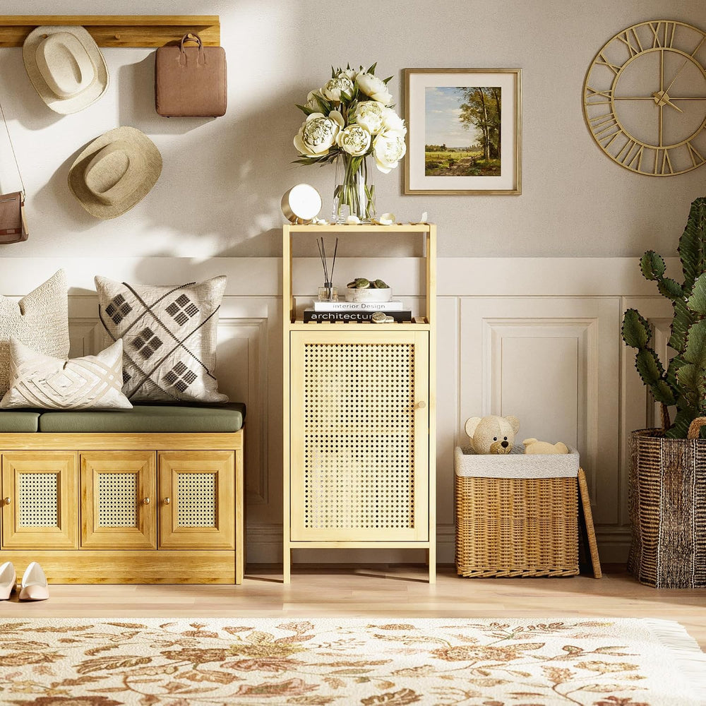Rattan Bathroom Storage Cabinet Small Bamboo Floor Cupboard