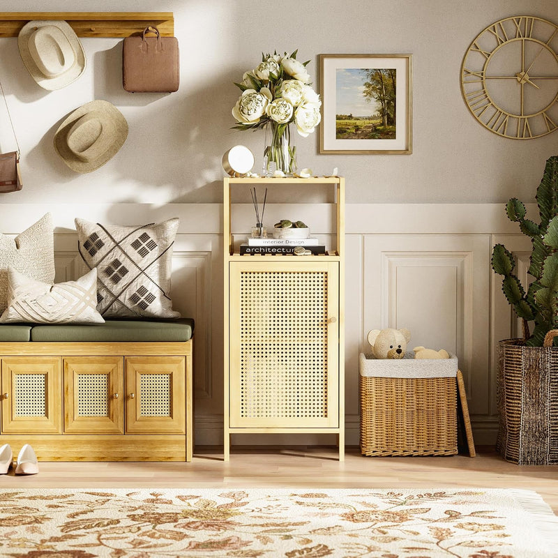 Rattan Bathroom Storage Cabinet Small Bamboo Floor Cupboard