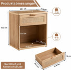Rattan Bedside Table Farmhouse Side with 1 Drawer