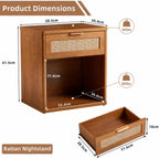 Rattan Bedside Table Farmhouse Side with 1 Drawer