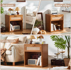 Rattan Bedside Table Farmhouse Side with 1 Drawer
