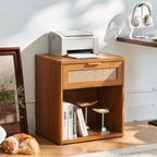Rattan Bedside Table Farmhouse Side with 1 Drawer