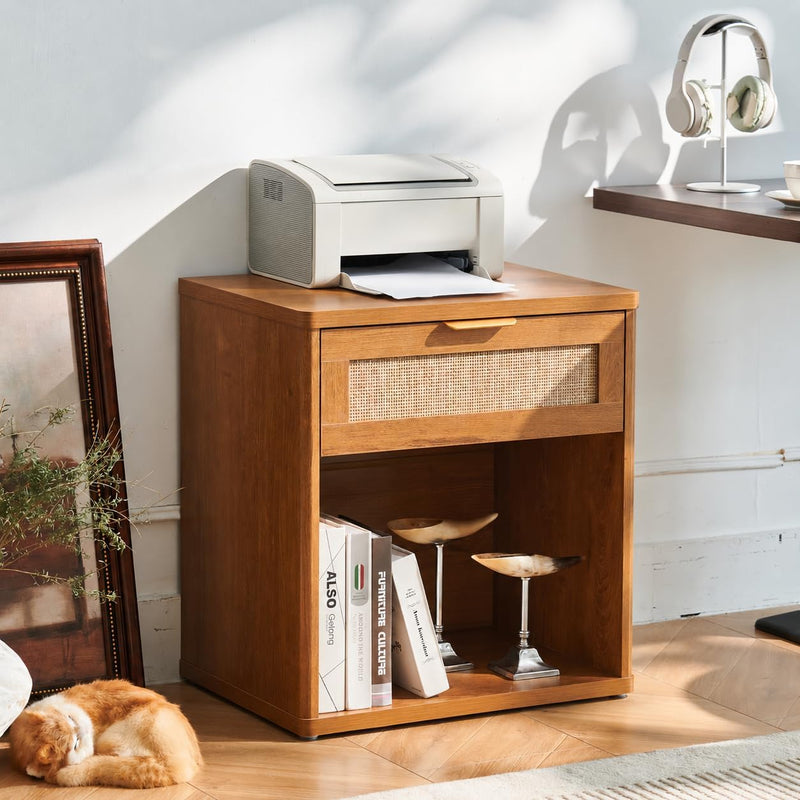 Rattan Bedside Table Farmhouse Side with 1 Drawer