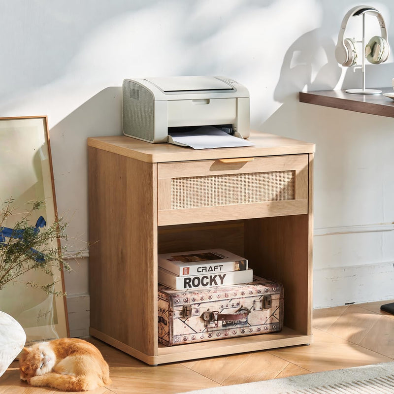 Rattan Bedside Table Farmhouse Side with 1 Drawer
