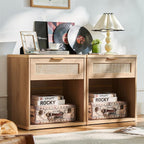 Rattan Bedside Table Farmhouse Side with 1 Drawer