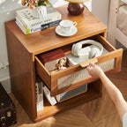 Rattan Bedside Table Farmhouse Side with 1 Drawer