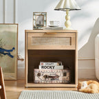 Rattan Bedside Table Farmhouse Side with 1 Drawer