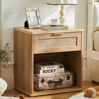Rattan Bedside Table Farmhouse Side with 1 Drawer