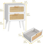 Scandinavian Bedside Table Rattan Nightstand 2 Drawers