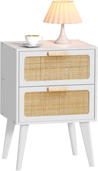 Scandinavian Bedside Table Rattan Nightstand 2 Drawers