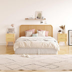 Rattan Bedside Table Wooden End Side with 2