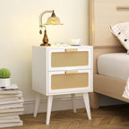 Scandinavian Bedside Table Rattan Nightstand 2 Drawers