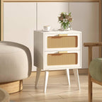 Scandinavian Bedside Table Rattan Nightstand 2 Drawers