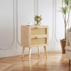 Rattan Bedside Table Wooden End Side with 2