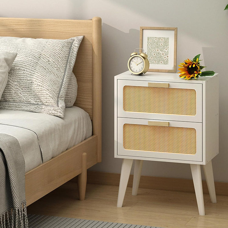 Scandinavian Bedside Table Rattan Nightstand 2 Drawers