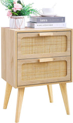 Rattan Bedside Table Wooden End Side with 2