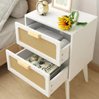 Scandinavian Bedside Table Rattan Nightstand 2 Drawers