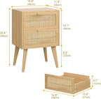 Rattan Bedside Table Wooden End Side with 2