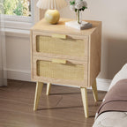 Rattan Bedside Table Wooden End Side with 2