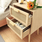 Rattan Bedside Table Wooden End Side with 2