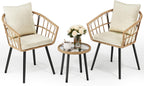 Rattan Bistro Set Garden Furniture with Tempered Glass (3 Piece)