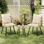 Rattan Bistro Set Garden Furniture with Tempered Glass (3 Piece)