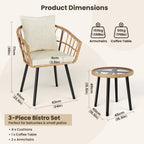 Rattan Bistro Set Garden Furniture with Tempered Glass (3 Piece)