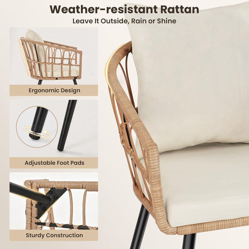 Rattan Bistro Set Garden Furniture with Tempered Glass (3 Piece)