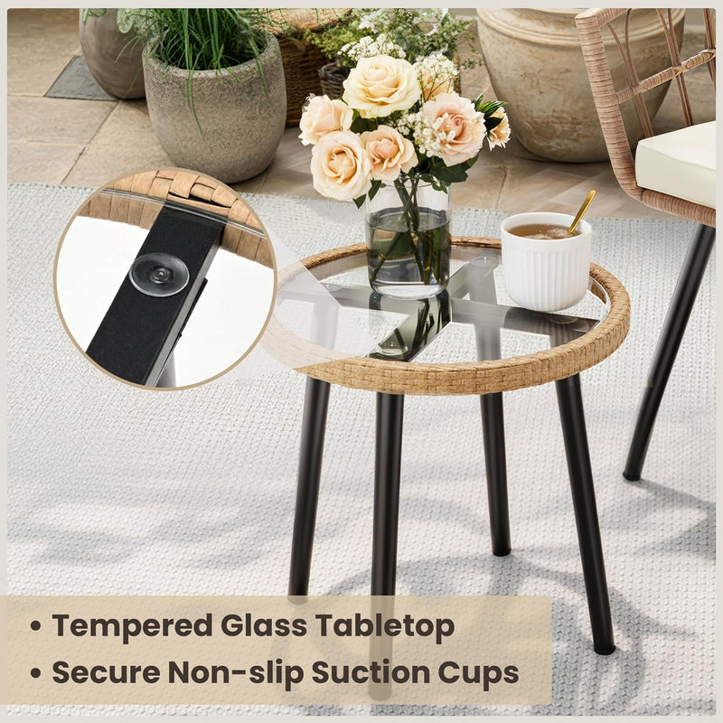 Rattan Bistro Set Garden Furniture with Tempered Glass (3 Piece)