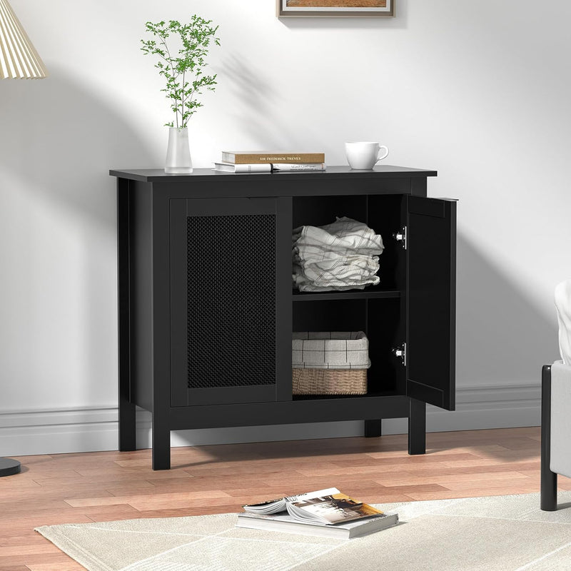 Rattan Buffet Storage Cabinet Wood Sideboard Accent