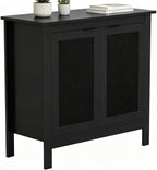 Rattan Buffet Storage Cabinet Wood Sideboard Accent