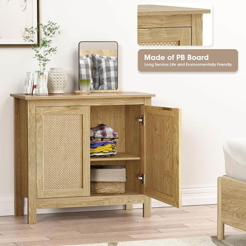 Rattan Buffet Storage Cabinet Wood Sideboard Accent