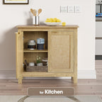 Rattan Buffet Storage Cabinet Wood Sideboard Accent