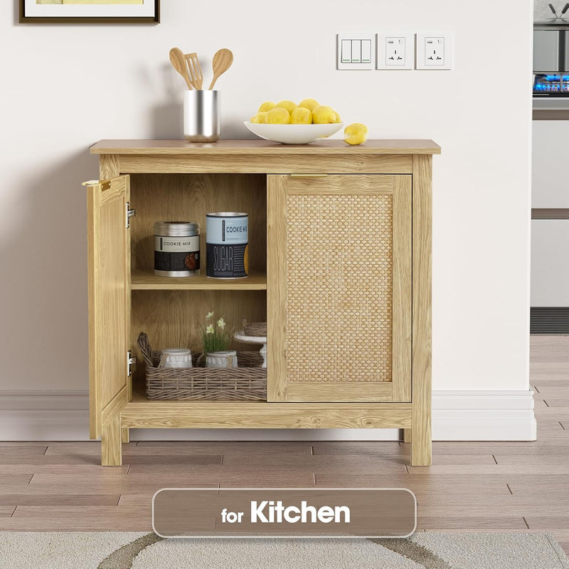 Rattan Buffet Storage Cabinet Wood Sideboard Accent
