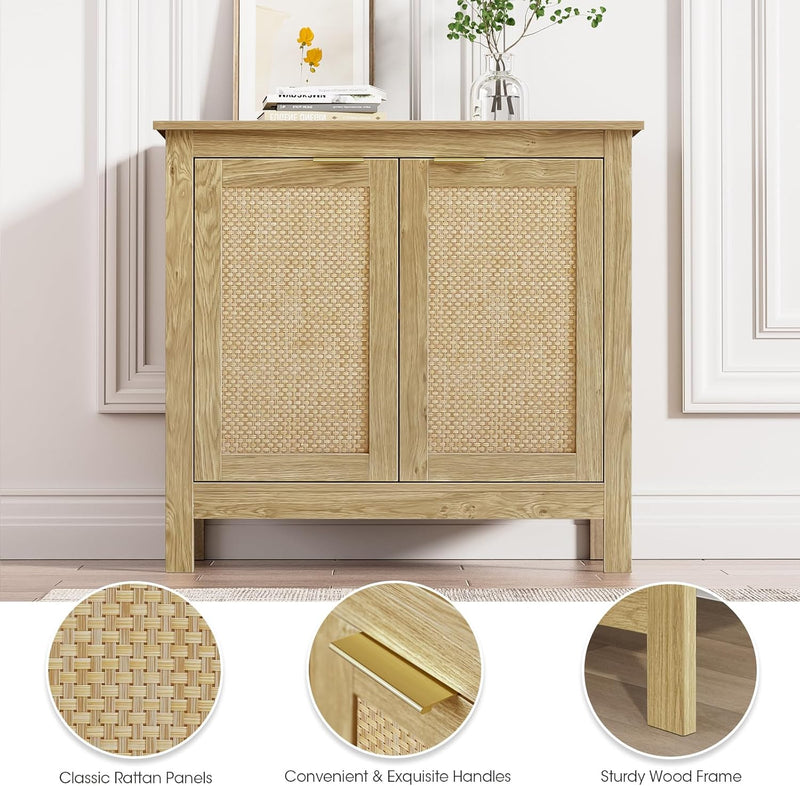Rattan Buffet Storage Cabinet Wood Sideboard Accent