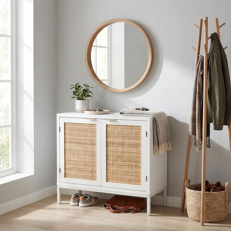Rattan Buffet Storage Cabinet Wood Sideboard Accent