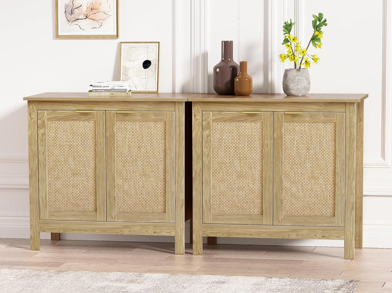Rattan Buffet Storage Cabinet Wood Sideboard Accent