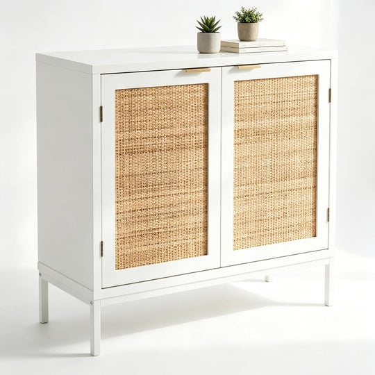 Rattan Buffet Storage Cabinet Wood Sideboard Accent