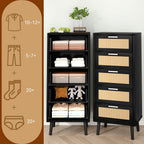 Rattan Chest of Drawers Bedroom with 5 Boho