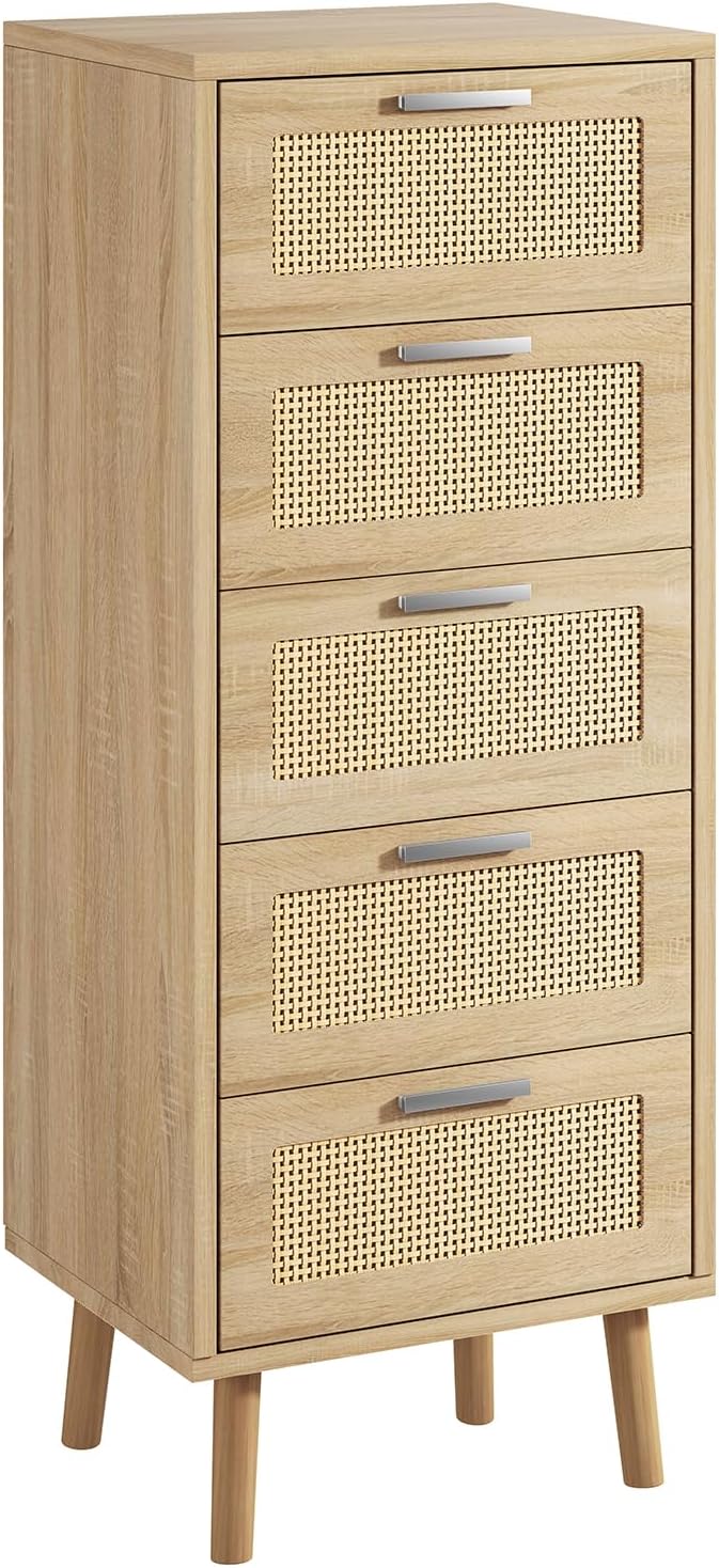 Rattan Chest of Drawers Bedroom with 5 Boho