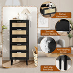 Rattan Chest of Drawers Bedroom with 5 Boho