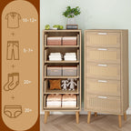 Rattan Chest of Drawers Bedroom with 5 Boho