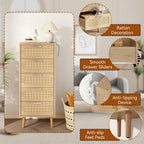 Rattan Chest of Drawers Bedroom with 5 Boho