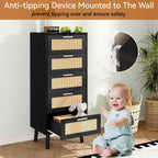 Rattan Chest of Drawers Bedroom with 5 Boho