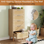 Rattan Chest of Drawers Bedroom with 5 Boho