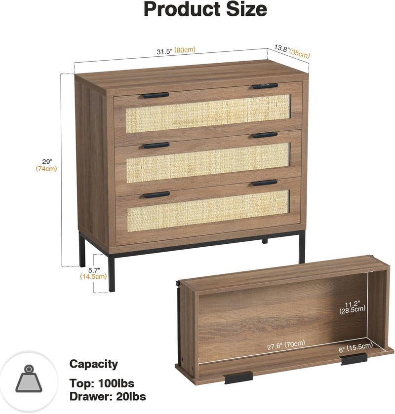 Rattan Chest of Drawers with 3 Storage Organiser