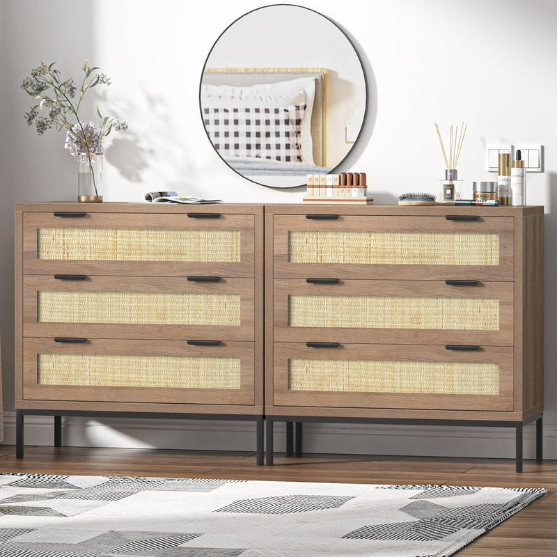 Rattan Chest of Drawers with 3 Storage Organiser